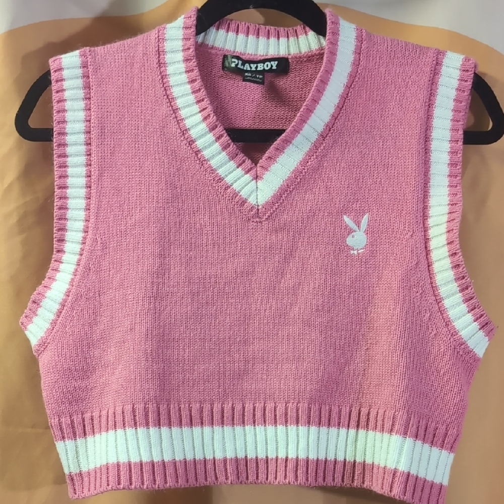 Vintage Playboy Pink Knit Sweater Vest Size XS
